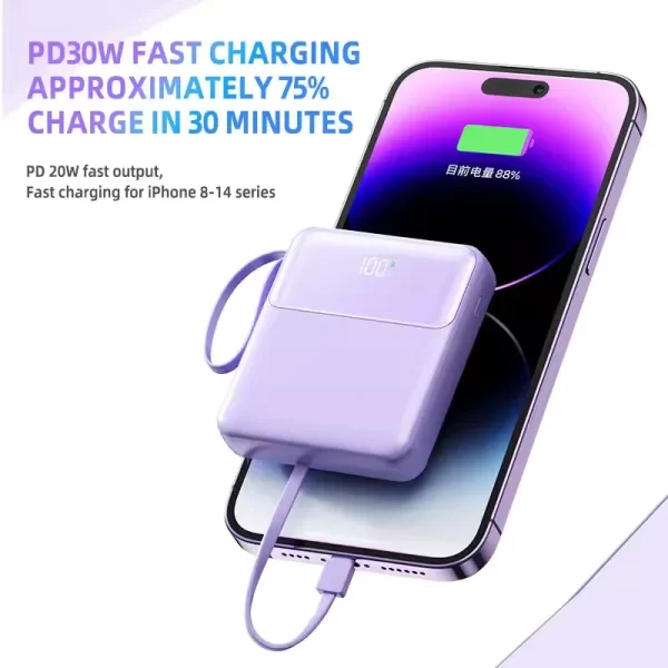 UBT1228 Built-in Cables Power Bank – 10000mAh, Fast Charging, Multi-Port Output - Image 7